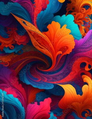 Papier peint  Beach cheerful seamless pattern wallpaper of tropical dark green leaves of palm trees and flowers bird of paradise (strelitzia) plumeria on a watercolor background