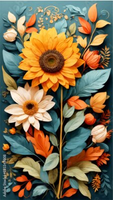 Papier peint  Beach cheerful seamless pattern wallpaper of tropical dark green leaves of palm trees and flowers bird of paradise (strelitzia) plumeria on a watercolor background