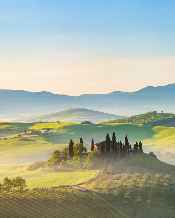 Papier peint  Beau, brumeux, paysage, Toscane, Italie