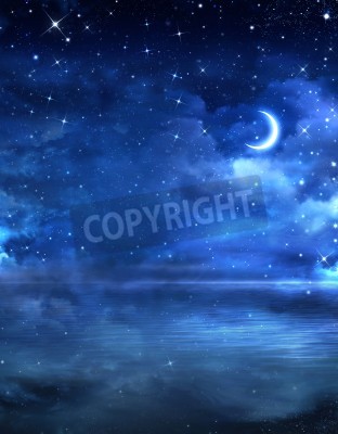 Papier peint  Beau ciel étoilé au-dessus de l'eau