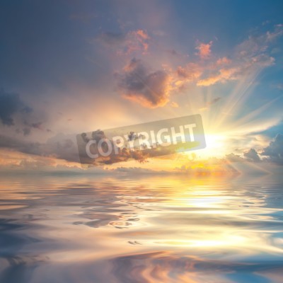 Papier peint  Beau, Coucher soleil, mer, reflet, eau, majestueux, nuages, ciel