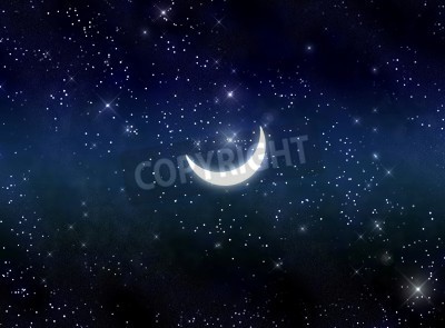 Papier peint  Beau croissant et belles étoiles