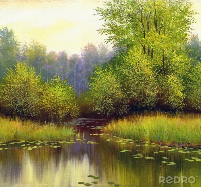 Papier peint  beau paysage d'été, toile, huile