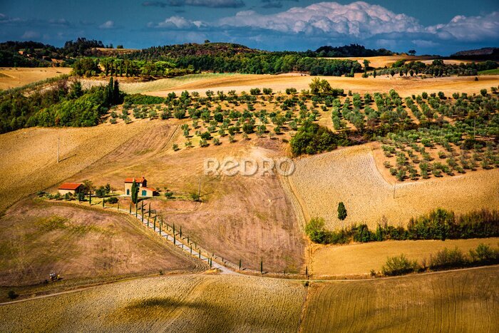 Papier peint  Beau paysage rural en Toscane Italie avec des collines et des prairies