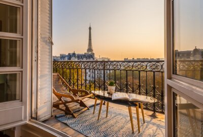 Papier peint  Beautiful paris balcony at sunset with eiffel tower view