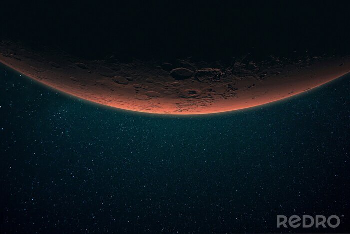 Papier peint  Beautiful red planet Mars in space on a starry background. Solar system. Space wallpaper.