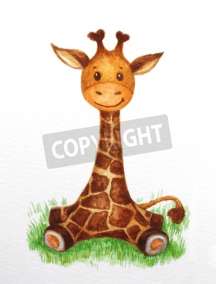 Papier peint  Bébé girafe sur l'herbe