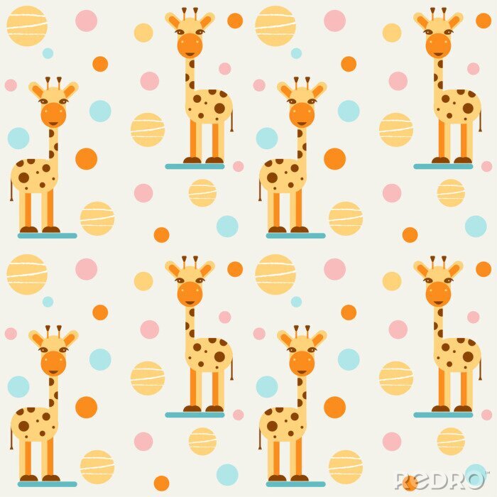 Papier peint  Bébé girafes sur un fond géométrique