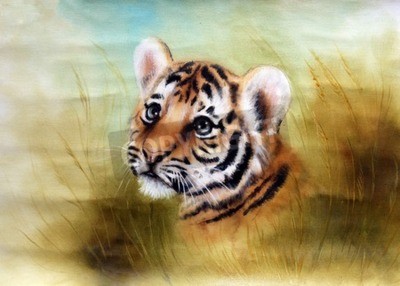 Papier peint  Bébé tigre style peinture
