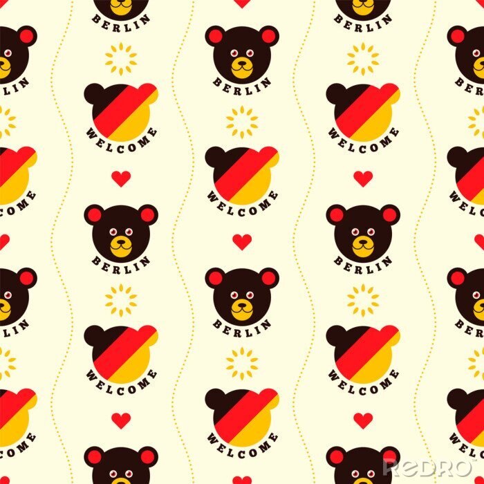 Papier peint  Berlin seamless patterns design, with comic bear and colors of German flag. Vector illustration.