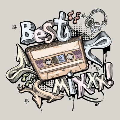 Best Mix - design musical avec des cassettes audio et graffiti