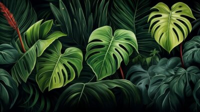 Papier peint  Big Green Leaves of Monstera, Banana, and Strelitzia
