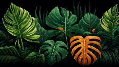 Papier peint  Big Green Leaves of Monstera, Banana, and Strelitzia
