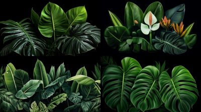 Papier peint  Big Green Leaves of Monstera, Banana, and Strelitzia
