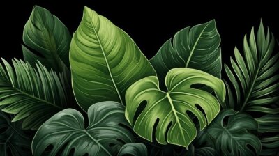 Papier peint  Big Green Leaves of Monstera, Banana, and Strelitzia
