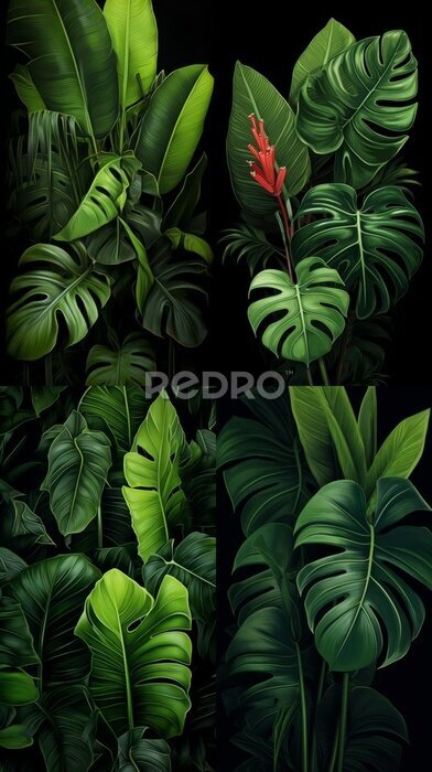 Papier peint  Big Green Leaves of Monstera, Banana, and Strelitzia
