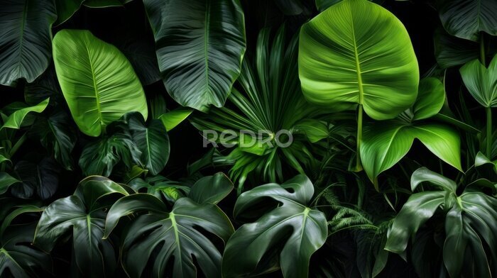 Papier peint  Big Green Leaves of Monstera, Banana, and Strelitzia
