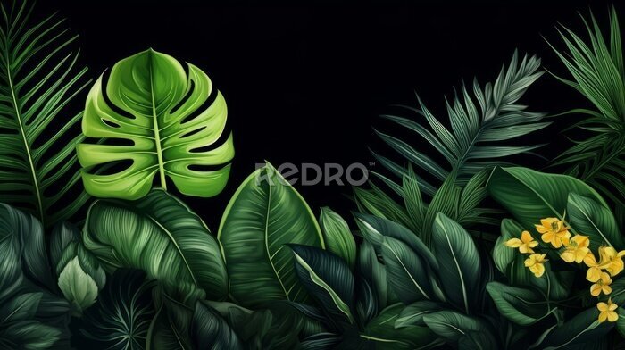 Papier peint  Big Green Leaves of Monstera, Banana, and Strelitzia
