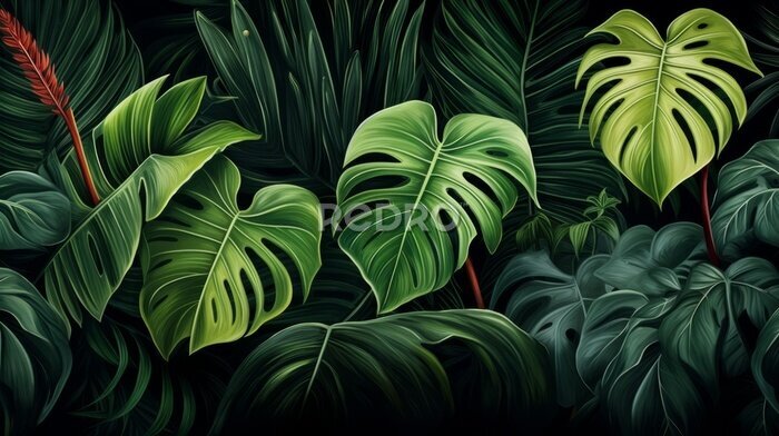 Papier peint  Big Green Leaves of Monstera, Banana, and Strelitzia
