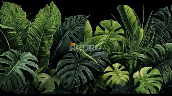 Papier peint  Big Green Leaves of Monstera, Banana, and Strelitzia
