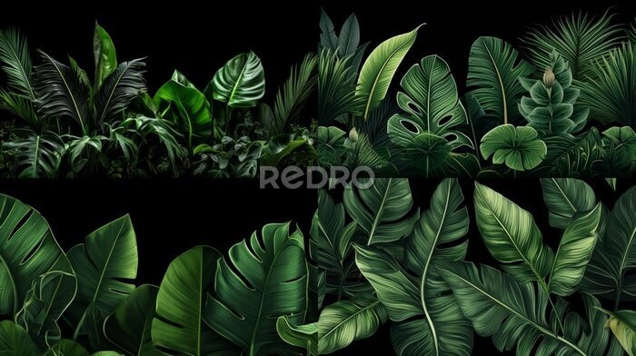 Papier peint  Big Green Leaves of Monstera, Banana, and Strelitzia
