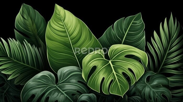 Papier peint  Big Green Leaves of Monstera, Banana, and Strelitzia
