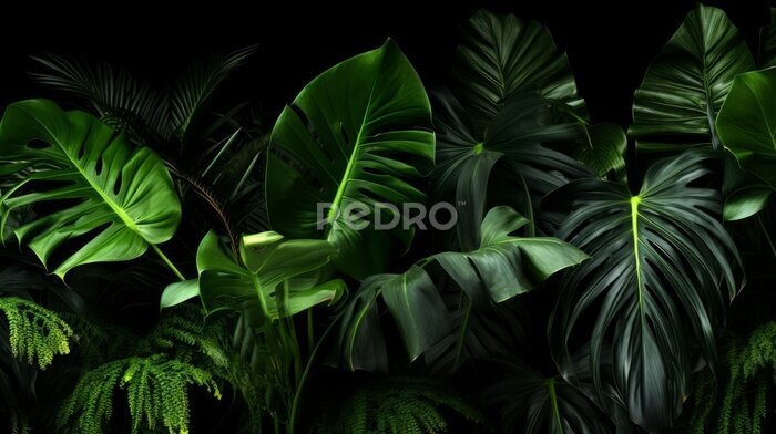 Papier peint  Big Green Leaves of Monstera, Banana, and Strelitzia
