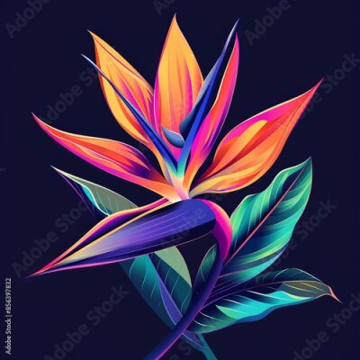 Papier peint  Bird of paradise flower botanical illustration of strelitzia