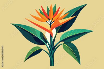 Papier peint  Bird of paradise flower displaying vibrant colors against a beige backdrop, Strelitzia plant Customizable Disproportionate Illustration