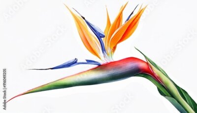 Papier peint  bird of paradise flower or strelitzia reginae flower watercolor illustration on white background