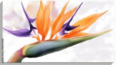 Papier peint  Bird of Paradise Flower Painting  Watercolor Style Art Print