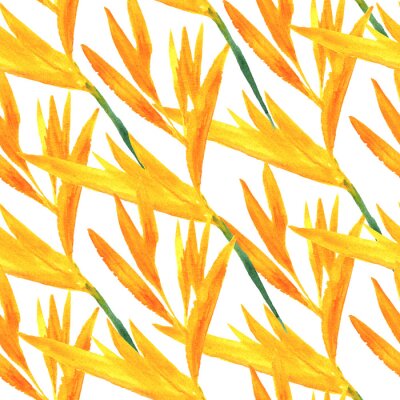 Papier peint  Bird of paradise flower. Seamless pattern with yellow Strelitzia flower