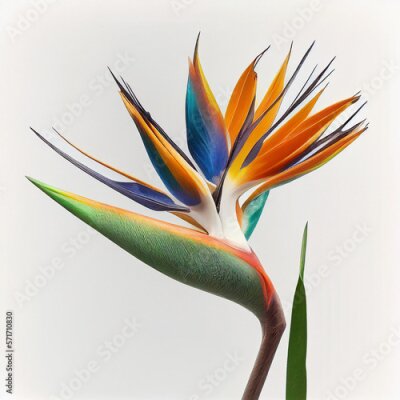 Papier peint  Bird of paradise flower Strelitzia isolated on white close-up, gorgeous beautiful unusual shape flower, nice floral background