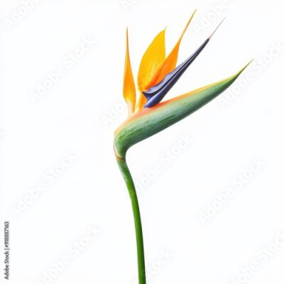 Papier peint  Bird of paradise flower, Strelitzia reginae, isolated against a white background