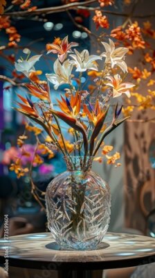 Papier peint  Bird of paradise flower Strelitzia with Crystal Vase