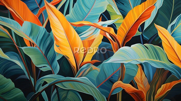 Papier peint  Bird of Paradise foliage, or Strelitzia Reginae. Watercolor illustration