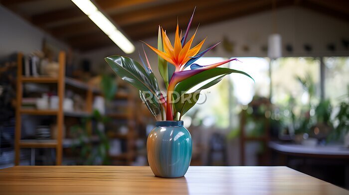 Papier peint  Bird of Paradise or Strelitzia Reginae Plant in a Turquoise Pot 
