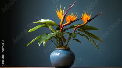 Papier peint  Bird of Paradise or Strelitzia Reginae Plant in a Turquoise Pot, Turquoise background