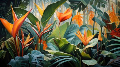 Papier peint  Bird of paradise or Strelitzia Reginae, Tropical foliage watercolor illustration