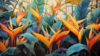 Papier peint  Bird of paradise or Strelitzia Reginae, Tropical foliage watercolor illustration.