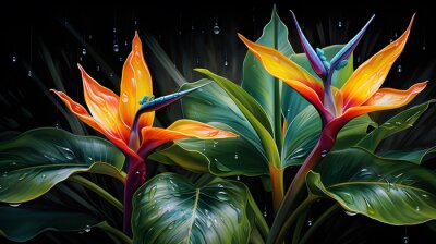 Papier peint  Bird of paradise or Strelitzia Reginae, Watercolor illustration