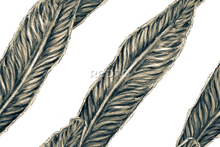 Papier peint  Bird of Paradise Seamless Pattern for Swimwear. Black and White Bird-of-Paradise Spring-Summer Tile Tropical Leaf Background. Large Polynesia Floral Print. Strelitzia Feminine Exotic Design.