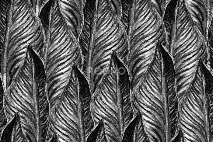 Papier peint  Bird of Paradise Seamless Pattern for Swimwear. Black and White Tropical Leaf Background. Large Polynesia Floral Print. Bird-of-Paradise Spring-Summer Tile Strelitzia Feminine Exotic Design.