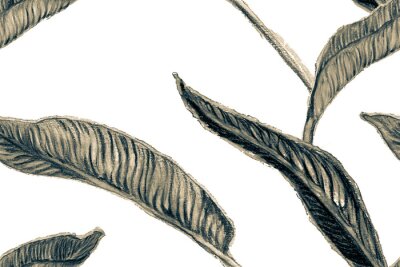 Papier peint  Bird of Paradise Seamless Pattern for Swimwear. Black and White Tropical Leaf Background. Large Polynesia Floral Print. Strelitzia Feminine Exotic Design.  Bird-of-Paradise Spring-Summer Tile