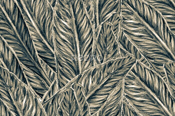 Papier peint  Bird of Paradise Seamless Pattern for Swimwear. Black and White Tropical Leaf Background. Large Polynesia Floral Print. Strelitzia Feminine Exotic Design.  Bird-of-Paradise Spring-Summer Tile