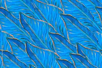 Papier peint  Bird of Paradise Seamless Pattern for Swimwear. Blue and Indigo Bird-of-Paradise Spring-Summer Tile Strelitzia Feminine Exotic Design.  Tropical Leaf Background. Large Polynesia Floral Print.