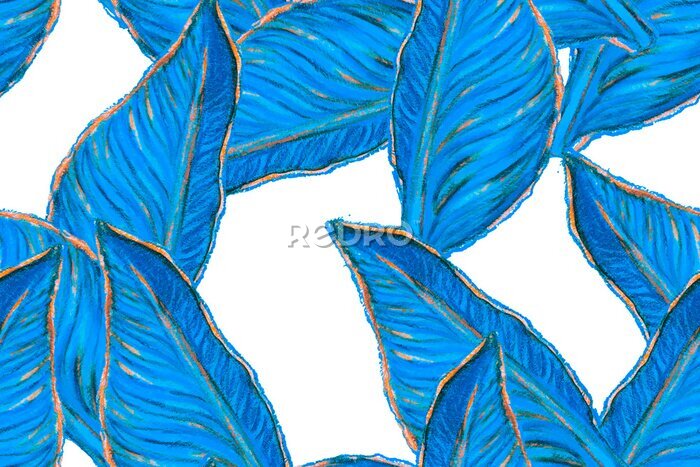 Papier peint  Bird of Paradise Seamless Pattern for Swimwear. Blue and Indigo Bird-of-Paradise Spring-Summer Tile Strelitzia Feminine Exotic Design.  Tropical Leaf Background. Large Polynesia Floral Print.