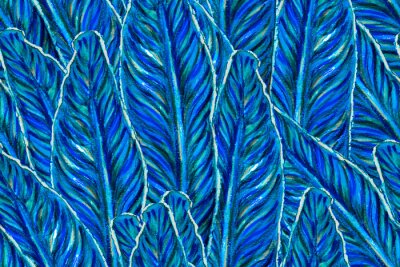 Papier peint  Bird of Paradise Seamless Pattern for Swimwear. Blue and Indigo Strelitzia Feminine Exotic Design.  Bird-of-Paradise Spring-Summer Tile Tropical Leaf Background. Large Polynesia Floral Print.