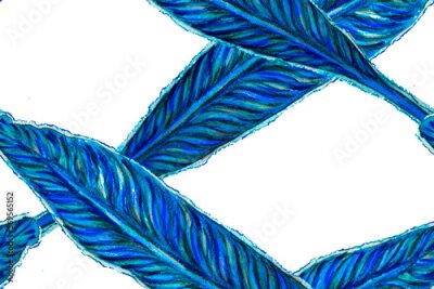 Papier peint  Bird of Paradise Seamless Pattern for Swimwear. Blue and Indigo Strelitzia Feminine Exotic Design.  Tropical Leaf Background. Large Polynesia Floral Print. Bird-of-Paradise Spring-Summer Tile