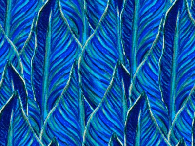 Papier peint  Bird of Paradise Seamless Pattern for Swimwear. Blue and Indigo Tropical Leaf Background. Large Polynesia Floral Print. Bird-of-Paradise Spring-Summer Tile Strelitzia Feminine Exotic Design.